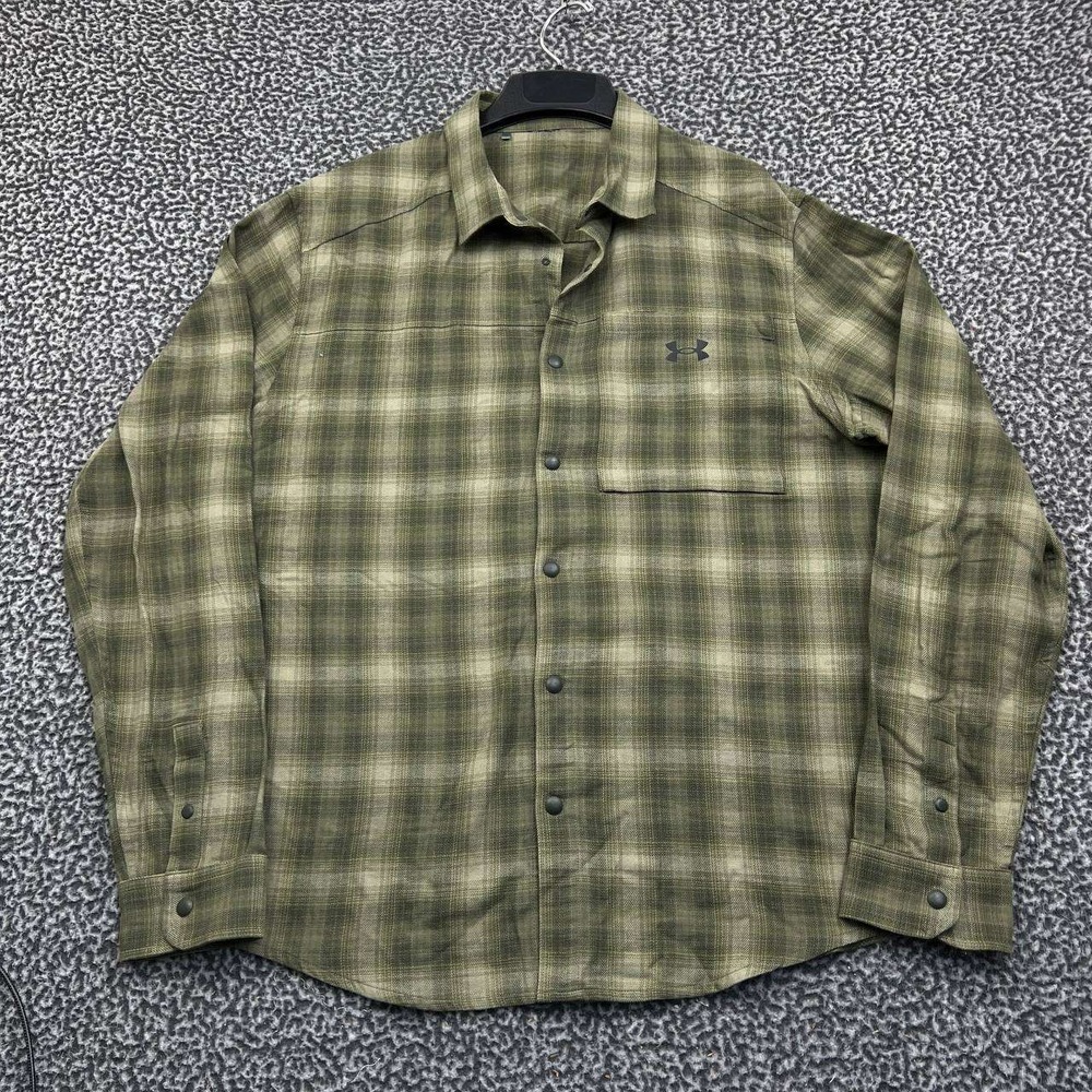Under Armour Mens XL Green Plaid Long Sleeve Button Up Outdoor Shirt